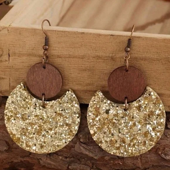 Gold and Brown Dangle Earrings - Picture 4 of 5